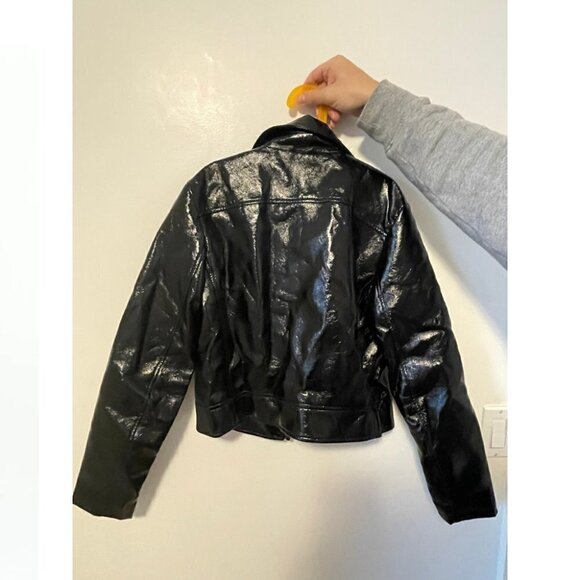 Dynamite jacket Women's Medium Black Shinny Leather Front Pocket Cropped - Picture 3 of 3